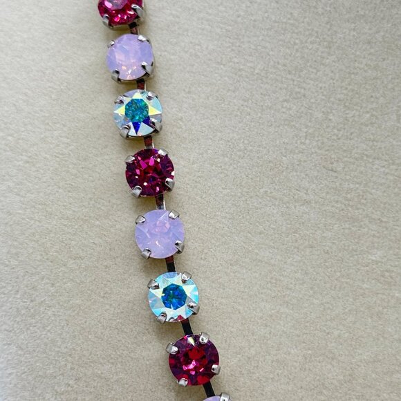 Handmade Swarovski Crystal Necklace | Pink, Fuchsia & Iridescent Elegant Jewelry - Picture 4 of 7